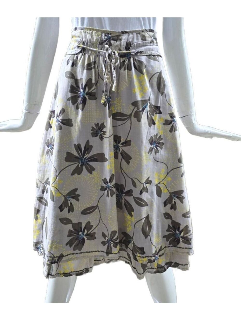 Sandwich Clothing 100% Cotton Lined Floral Midi Skirt Back Zip Layered Hem 15"